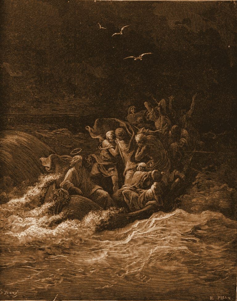 Gustave Doré engraving: christ stilling the tempest.
