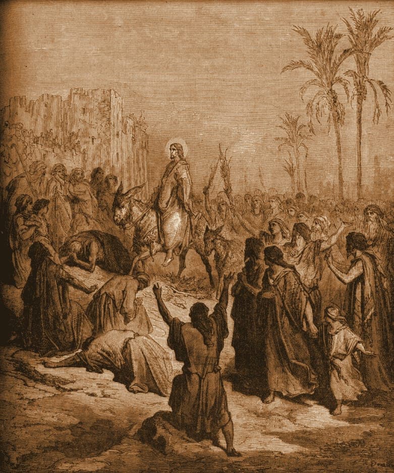 Gustave Doré engraving: christ's entry into jerusalem.