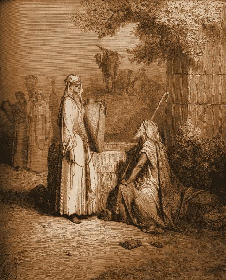 Gustave Doré engraving: eliezer and rebekah.