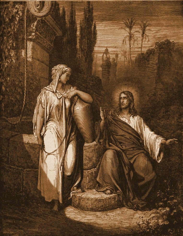 Gustave Doré engraving: jesus and the woman of samaria.