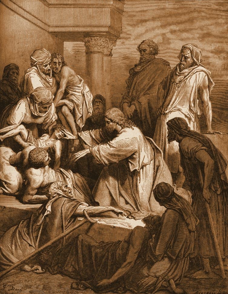 Gustave Doré engraving: jesus healing the sick.