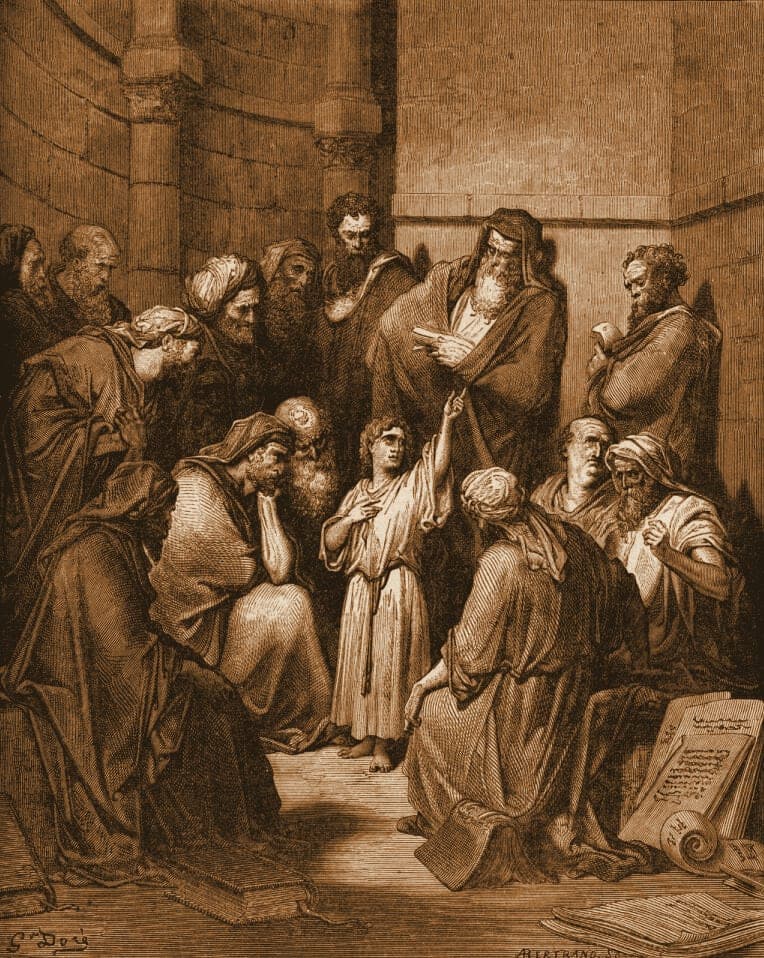 Gustave Doré engraving: jesus questioning the doctors.