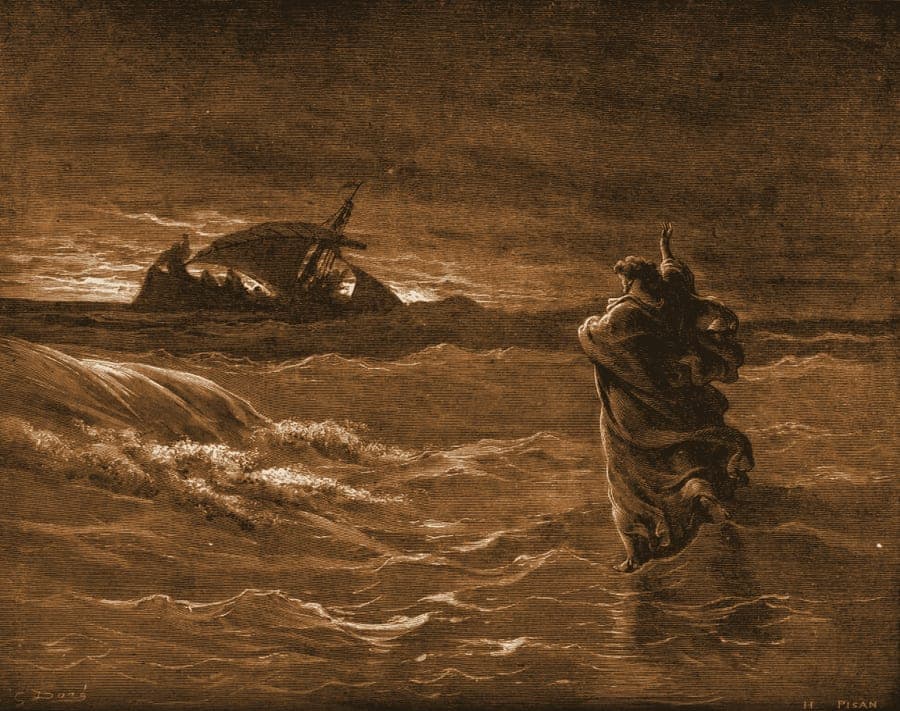 Gustave Doré engraving: jesus walking on the water.