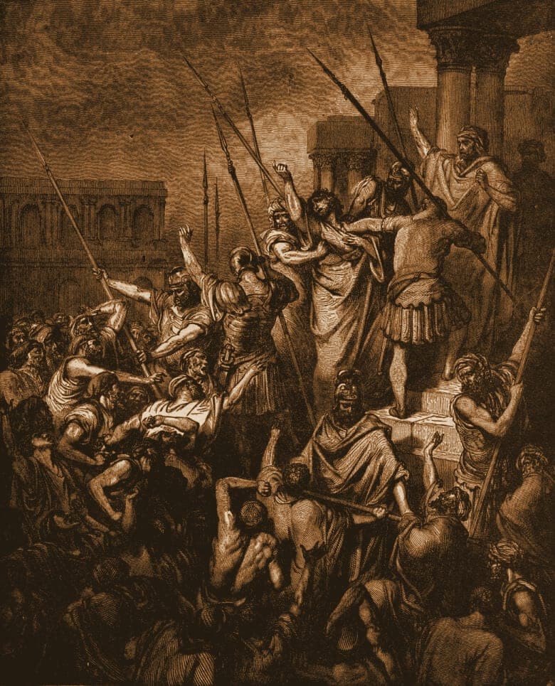 Gustave Doré engraving: paul menaced by the jews.