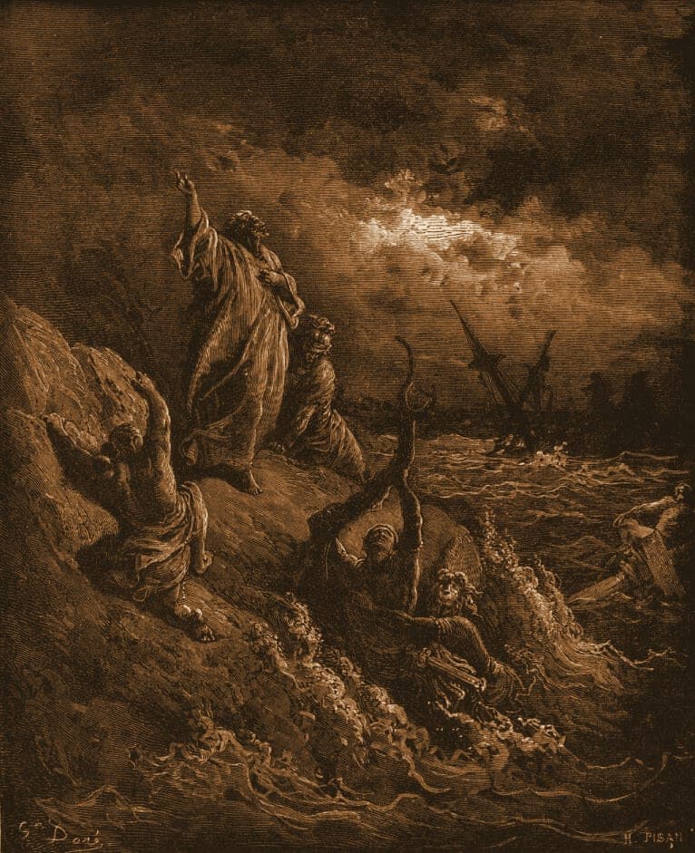 Gustave Doré engraving: paul's shipwreck.