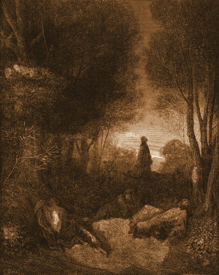 Gustave Doré engraving: prayer of jesus in the garden of olives.