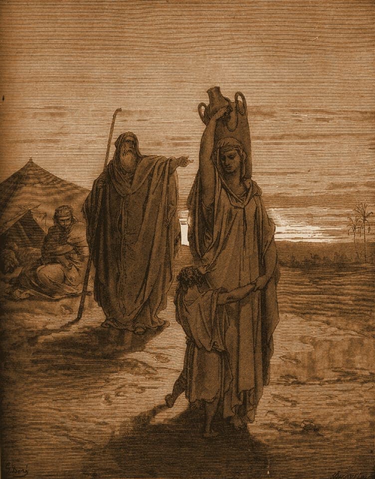 Gustave Doré engraving: the expulsion of hagar.