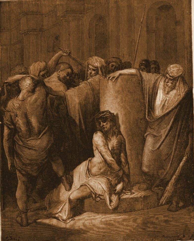 Gustave Doré engraving: the flagellation.
