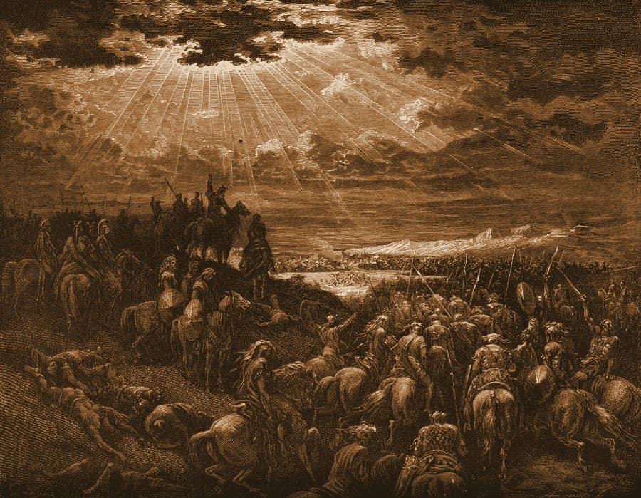 Gustave Doré engraving: the war against gibeon.