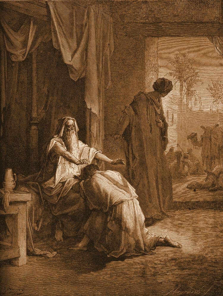 Gustave Doré engraving: isaac blessing jacob.