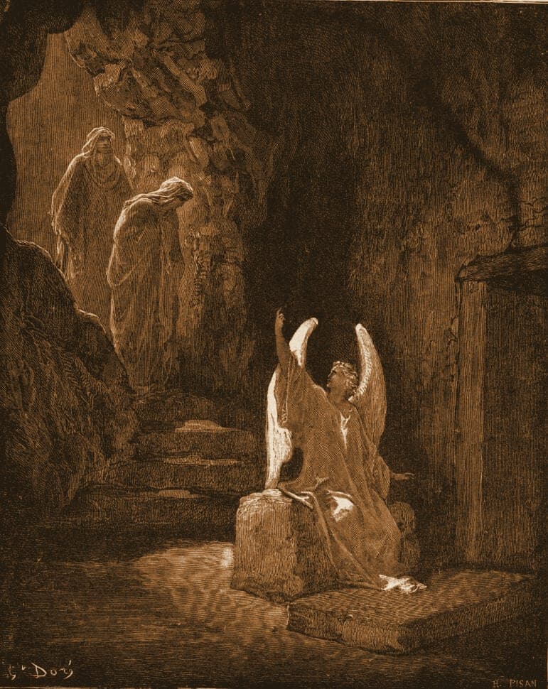 Gustave Doré engraving: the angel at the sepulchre.