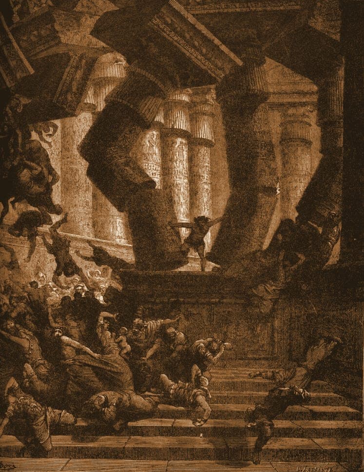 Gustave Doré engraving: the death of samson.