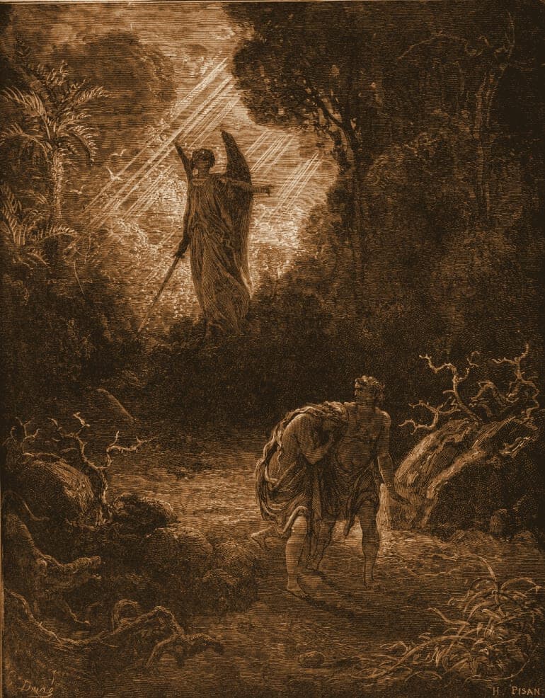 Gustave Doré engraving: the expulsion from the garden.