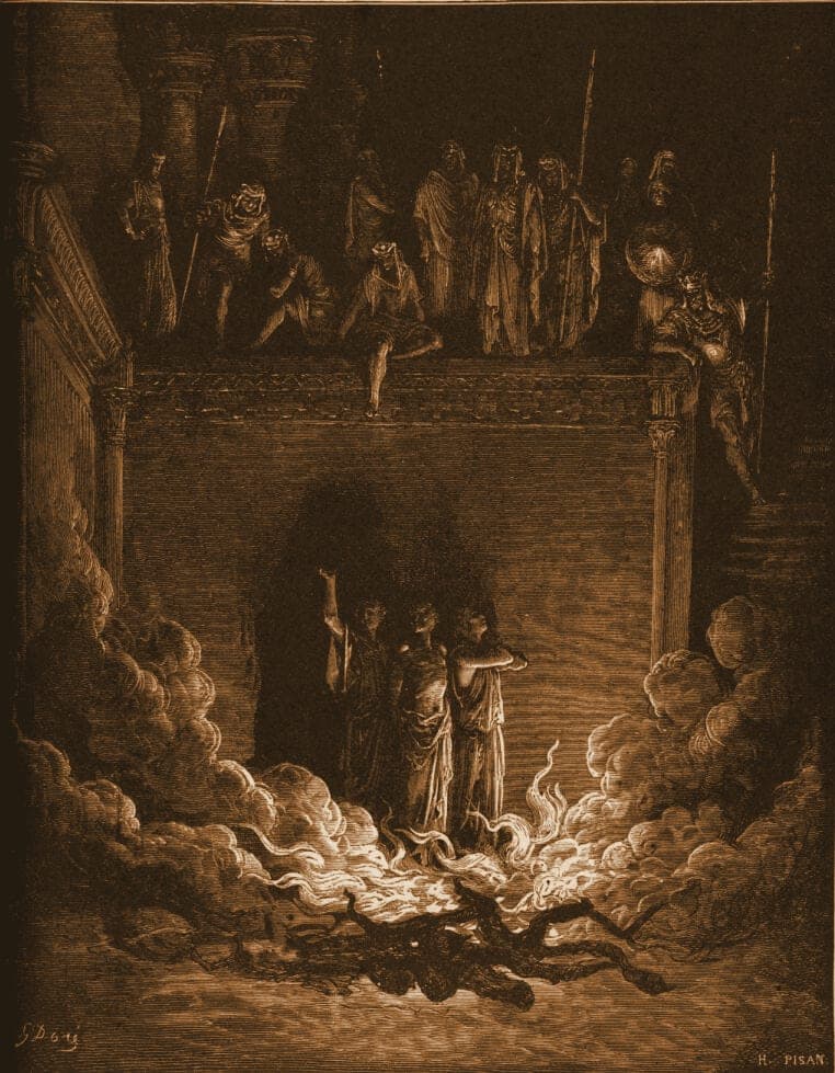 Gustave Doré engraving: the fiery furnace.