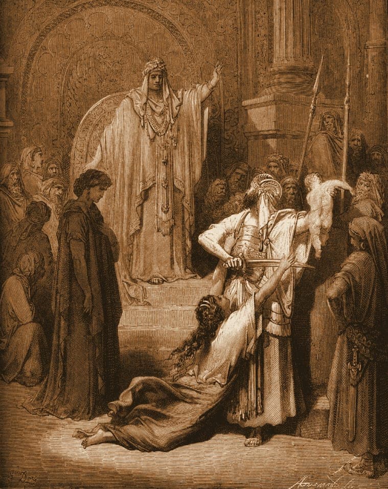 Gustave Doré engraving: the judgment of solomon.